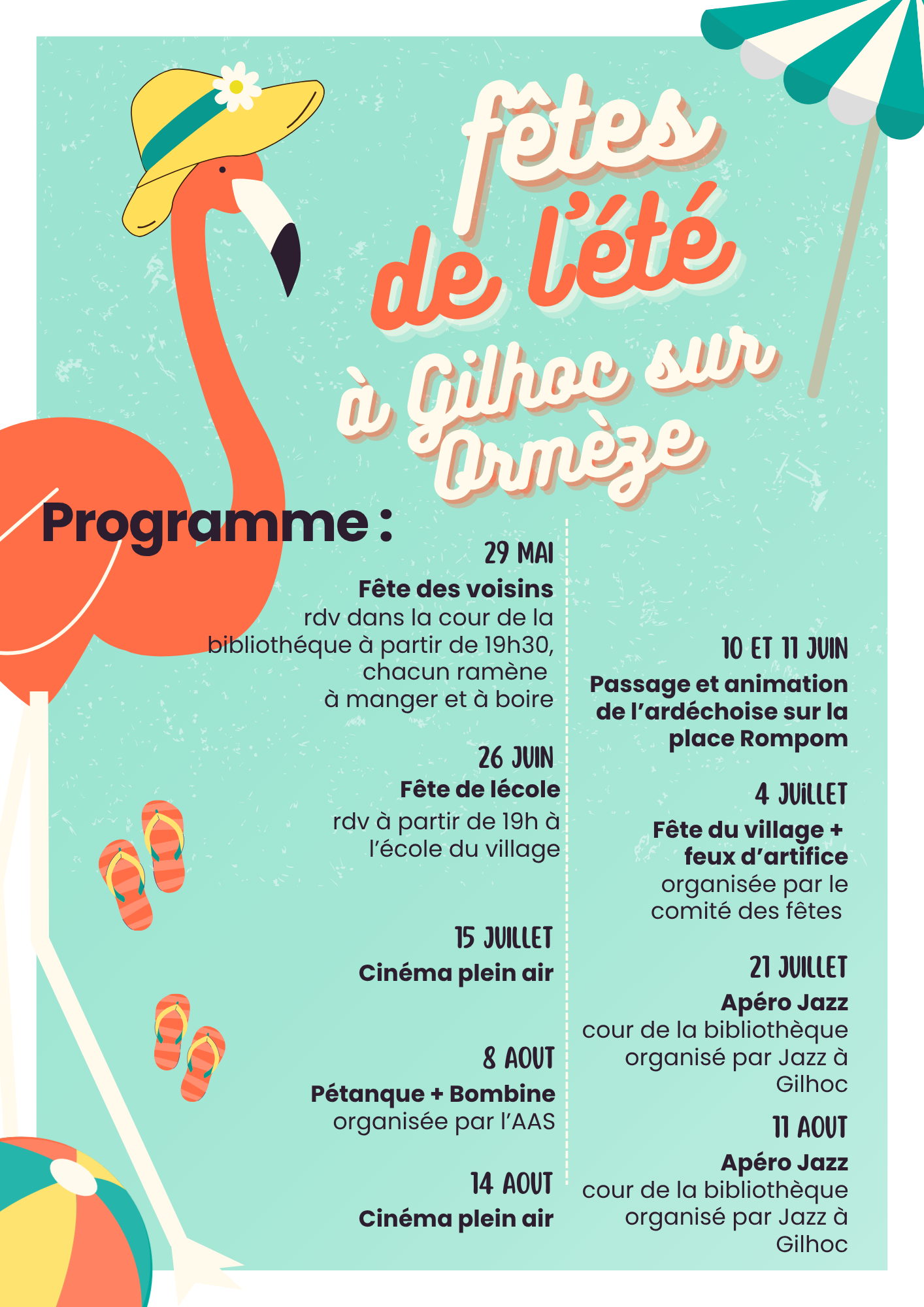 calendrier de l'été 2026 gilhoc sur ormeze
